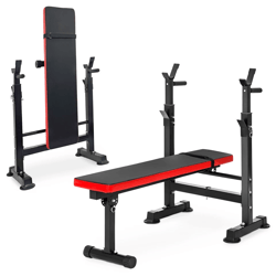 balancefrom adjustable workout station with squat rack, multifunctional home gym bench for strength training