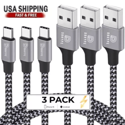 usb c type-c braided charger cables, fast charging & data sync cord set for android phones, tablets