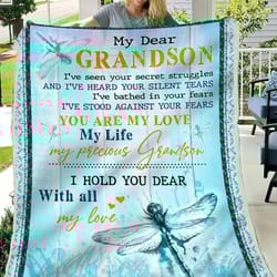 personalized my dear grandson dragonfly blanket blue wooden custom fleece blanket birthday gifts from grandma for grands