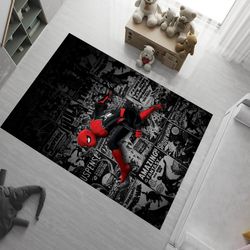 cartoon rug,spiderman rug,spiderman pattern rug,blue and red rug,play rug,kids room rug,boys rug,soft rug,area rug,decor