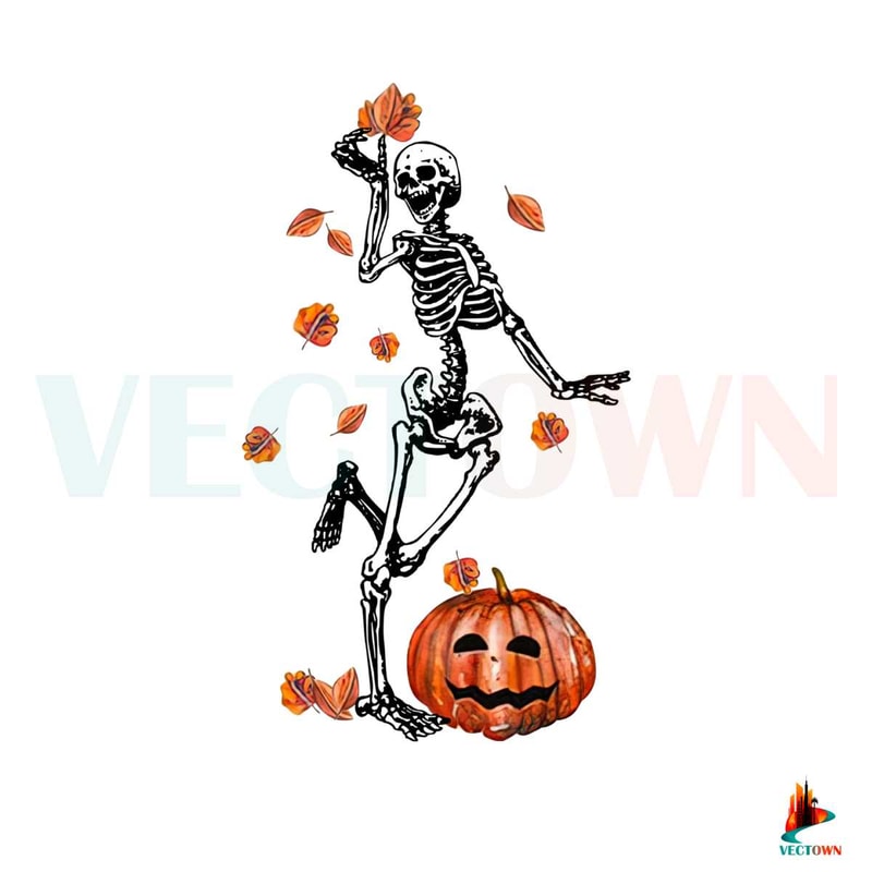 Fall Skeleton Chilling Halloween Pumpkin PNG Sublimation Design.jpg