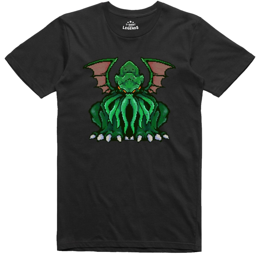 Cthulhu Mens T Shirt Pixel Art Cosmic Entity RPG Gamer Regular Fit Cotton Tee.jpg