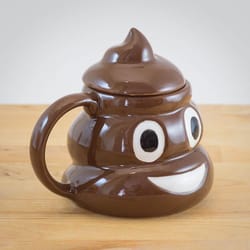 funny poop emoji mug with handgrip & swirly lid