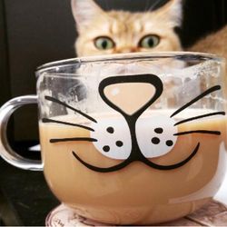 kitty coffee mug - perfect gift for cat lovers | oversized cat glass cup