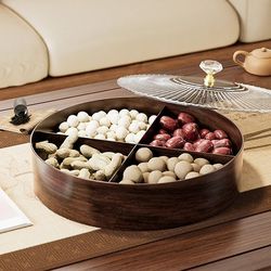 wood grain plastic dried fruit storage box with lid – multi-compartment snack tray for home