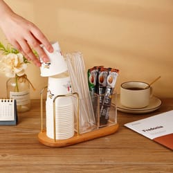 3-in-1 disposable cup storage holder – wooden tableware organizer and water cup dispenser for dining tables, restaurants