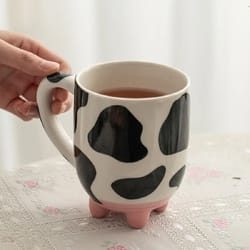 cute cartoon ceramic cow pattern coffee cup – 17 oz creative cow print mug with udders