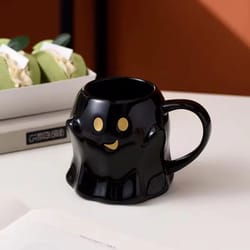 festive cartoon elf ceramic mug with ghost pattern – perfect for halloween and easter