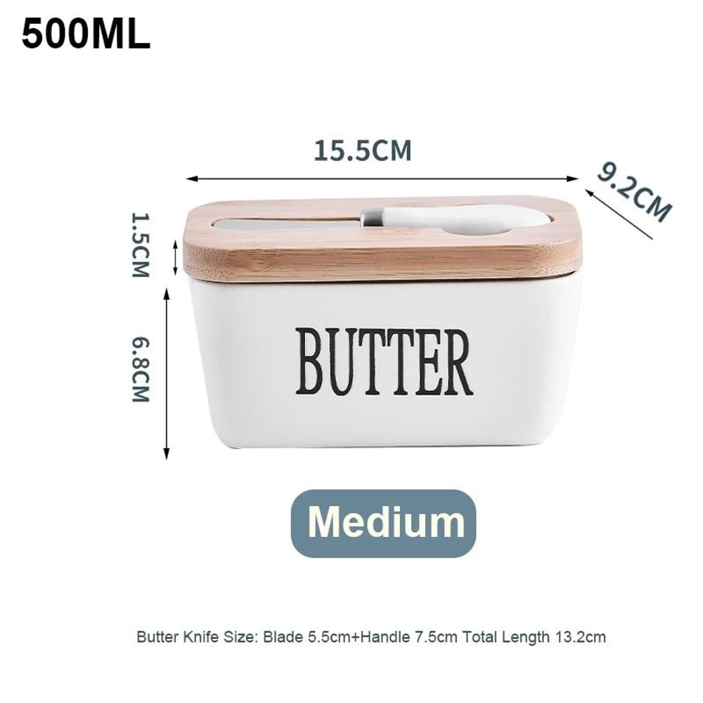 Ceramic Butter Dish With Bamboo Lid And Knife Glossy Finish Butter Keeper For Countertop Cheese St 5