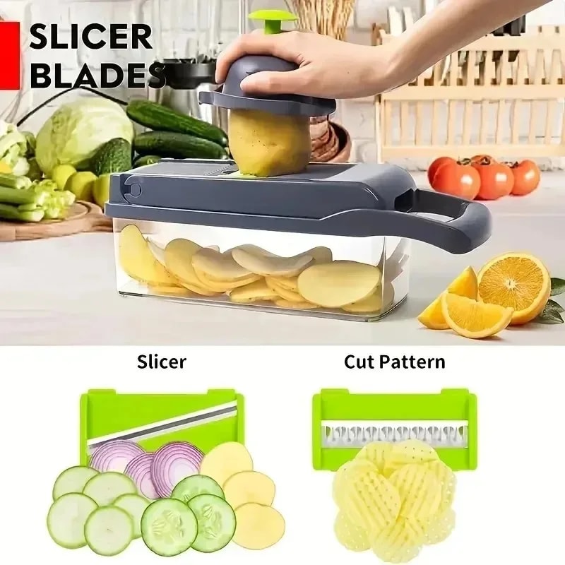 Multifunctional Vegetable Chopper Handle Food Grate Slicer Dicer for Effortless Kitchen Prep