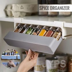 kitchen spice rack, self-adhesive, wall-mounted under-shelf organizer for seasoning bottles