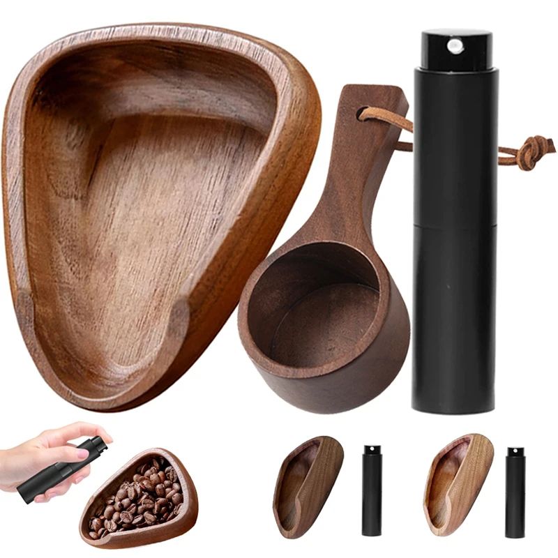 Multifunctional Wooden Coffee Bean Dosing Cup Light Spray Bottle Barista Set Enhance Brewing Coffe 0