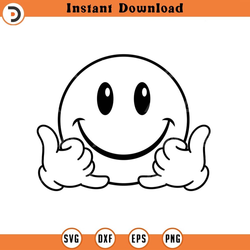 SVG2268-Happy Face Svg, Shaka Hand Sign, Hang Loose Svg, Retro Happy Face PNG Clipart Cut File Cricut, Silhouette, Png Pdf, Vector.jpg