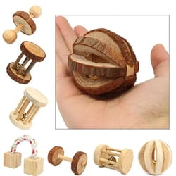 cute rabbit roller toys: wooden dumbbells, unicycle bell chew for rabbits