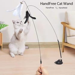 interactive hand-free cat toy with suction cup: kitten teaser wand for engaging play - bird and feather design - pet sup