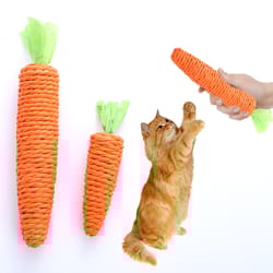 wholesale carrot pet cat toy: paper rope chew with bell - cute small animal plaything