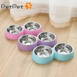 stainless steel double pet food bowl: feeding & drinking