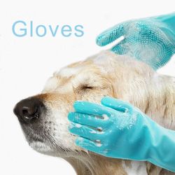 Silicone dog clean gloves pet bath massage soft glove wash tools