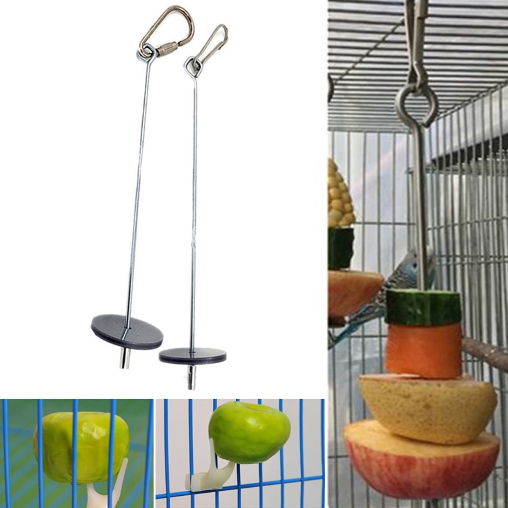 ByyfPetParrotsBirdsFeederFoodHolderSupportStainlessSteelSpearStickFruitAntistickSkewer
