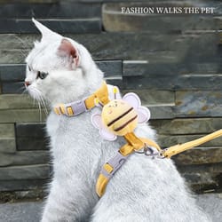 adorable cartoon bee cat harness & leash set adjustable pet collar for safe outdoor walking