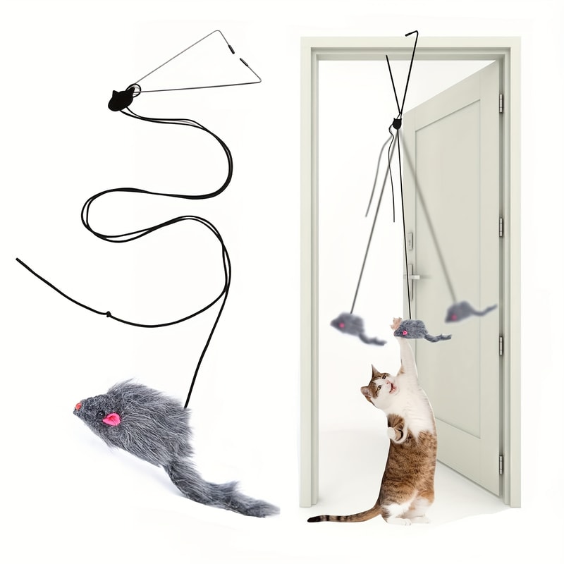 Hanging Cat Toy for Door, Entertaining OmDoor Kitten Teaser with Dangling Feathers, Mental Stimulation & Exercise Toy