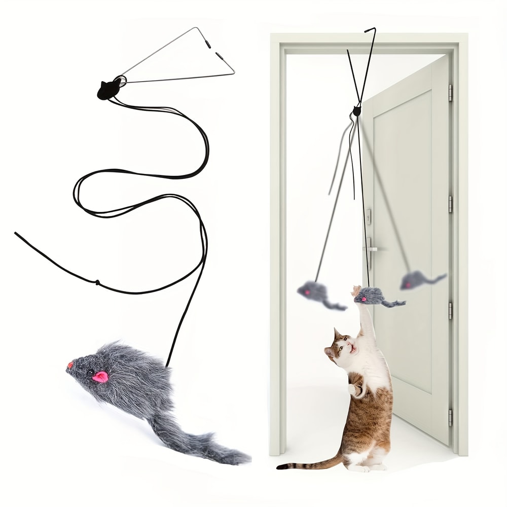Hanging Cat Toy for Door, Entertaining OmDoor Kitten Teaser with Dangling Feathers, Mental Stimulation & Exercise Toy