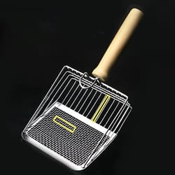 stainless steel cat litter shovel – rust-proof & washable toilet cleaning scoop with wooden handle