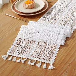 vintage beige crochet lace table runner for coffee table decor