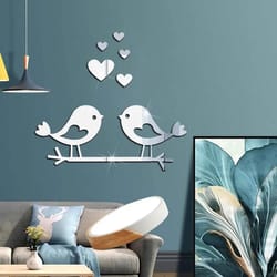 loving birds mirror wall sticker: love-shape acrylic decals - 3d waterproof self