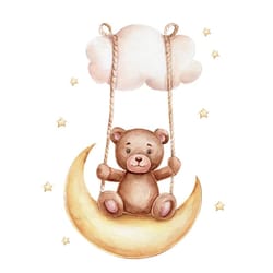 teddy bear swing moon wall sticker: kids room decor