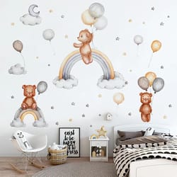 cute bear rainbow balloon wall stickers for kids' room decor