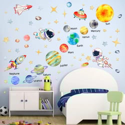 solar system kids wall stickers, astronaut stars decals for baby boy girl room bedroom living room classroom