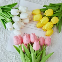 10pcs artificial tulips flowers - pe foam fake tulip bouquet for wedding & mother's day gifts, home garden decor