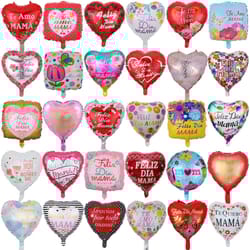 10pcs 18inch printed spanish mother foil balloons for mother's day | heart shape helium love globos decor - mama balloon
