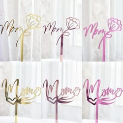 gold red tulip acrylic mom cake topper: happy mother's day & birthday party decor