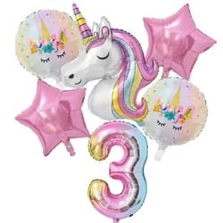 1set rainbow unicorn balloon 32" number foil balloons for 1st kids unicorn theme birthday party decorations & baby showe
