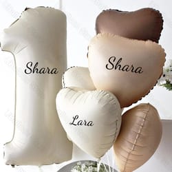 beige birthday balloons set with custom number & name stickers | anniversary party decor