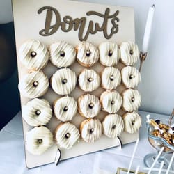 diy wooden donut wall: rustic wedding decor, table centerpiece for baby shower, anniversary, birthday, event party favor