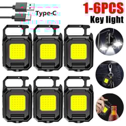 multifunctional led mini keychain flashlight: outdoor camping cob work lights with magnet & bottle opener