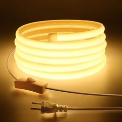 soft glow cob led strip lights - high lumen waterproof ribbon tape for room, kitchen, outdoor garden lighting | 110v 220