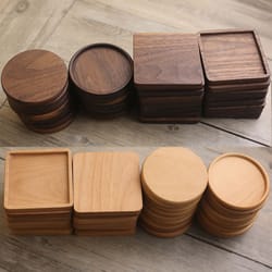 solid walnut wood coaster: durable, heat resistant cup mat - round & square beech wood pad for tea & coffee