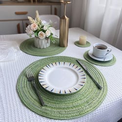 cotton yarn dinner placemat: nordic style round cup mat for heat insulation and anti-slip protection