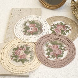 european style fabric coaster set: vintage lace placemats for coffee cups & bowls, embroidery craft, anti-scald protecti