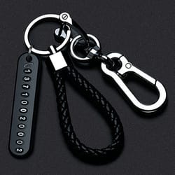 trendy diy mobile phone number plate pendant keychain, men punk simple woven leather rope anti-lost car keychain