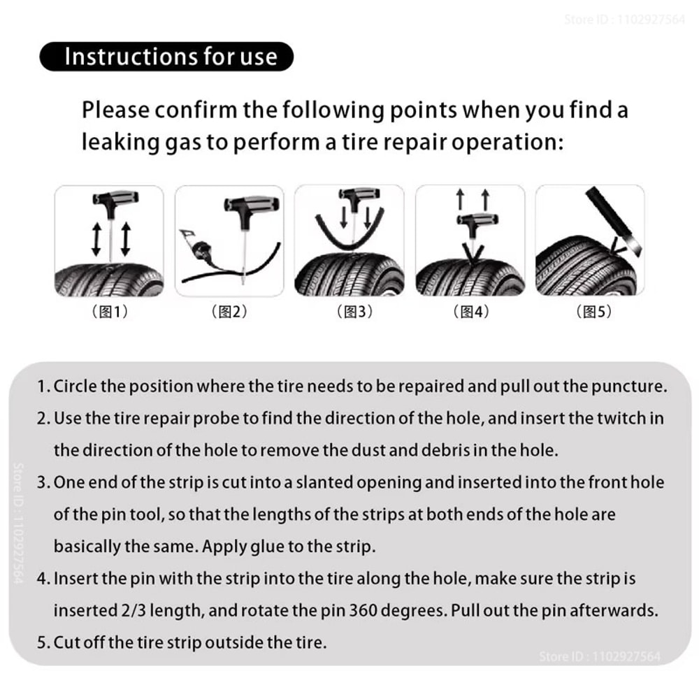 Car Tire Repair Kit Emergency Puncture Plug Tools for Quick Tyre Fix Includes Tire Strips Glue
