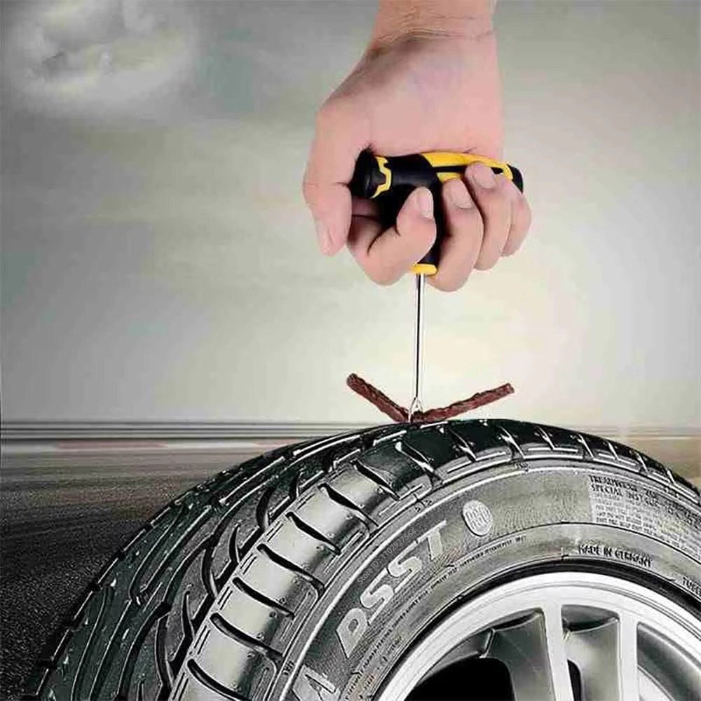 Car Tire Repair Kit Emergency Puncture Plug Tools for Quick Tyre Fix Includes Tire Strips Glue