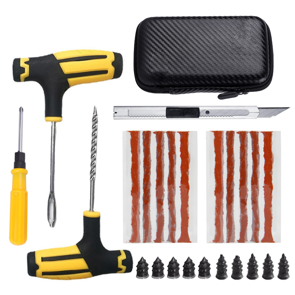 Car Tire Repair Kit Emergency Puncture Plug Tools for Quick Tyre Fix Includes Tire Strips Glue