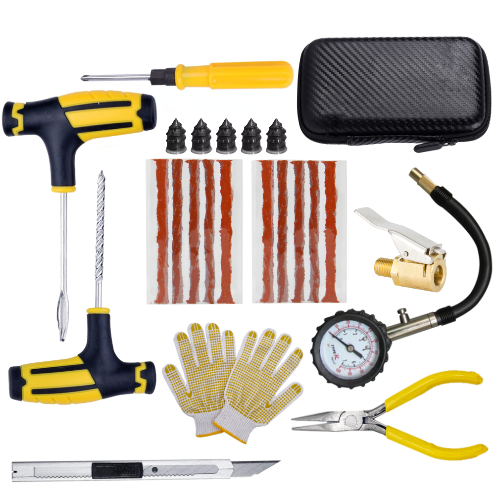 Car Tire Repair Kit Emergency Puncture Plug Tools for Quick Tyre Fix Includes Tire Strips Glue