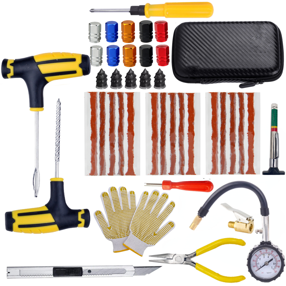 Car Tire Repair Kit Emergency Puncture Plug Tools for Quick Tyre Fix Includes Tire Strips Glue