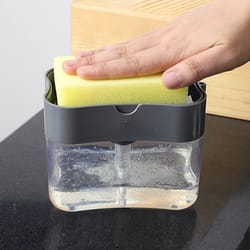portable soap dispenser for kitchen, detergent press & dishwashing pot cleaner with pak clean cloth